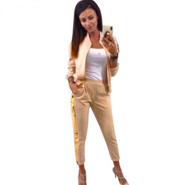 Gilding Fashion Pant Suits 2 Piece Set Women zipper open yellow armygreen Blazer Jacket & Trouser Office Lady Suit Feminino 2020