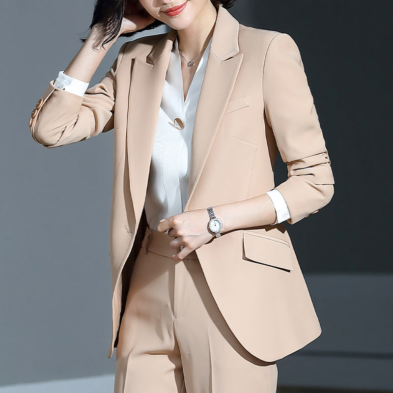 Women's suit 2019 new autumn large size long solid color fashion suit trousers set two-piece temperament women's clothing