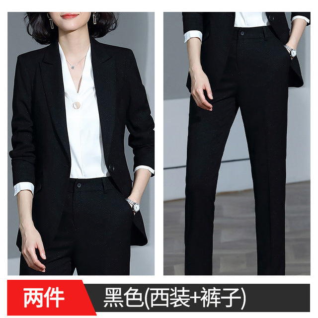 Women's suit 2019 new autumn large size long solid color fashion suit trousers set two-piece temperament women's clothing