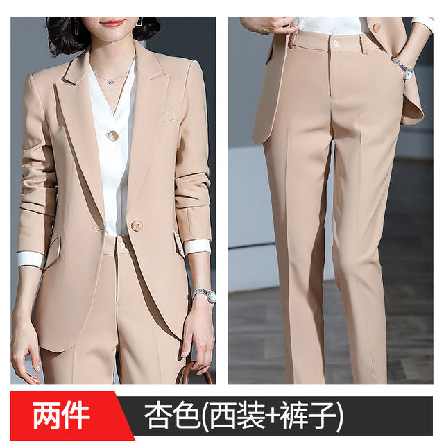 Women's suit 2019 new autumn large size long solid color fashion suit trousers set two-piece temperament women's clothing