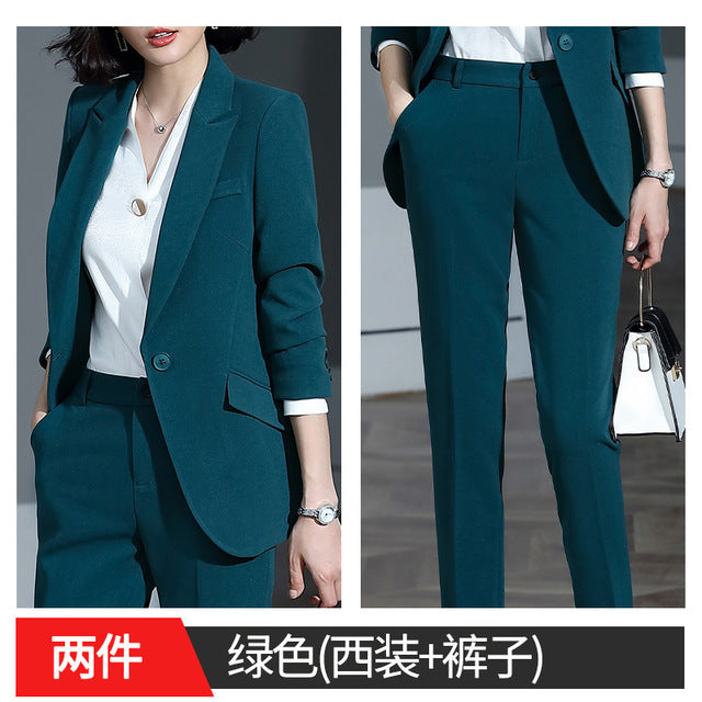 Women's suit 2019 new autumn large size long solid color fashion suit trousers set two-piece temperament women's clothing