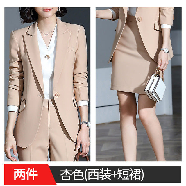 Women's suits autumn and winter new single buckle fashion professional decoration body slim trousers women's two-piece suit