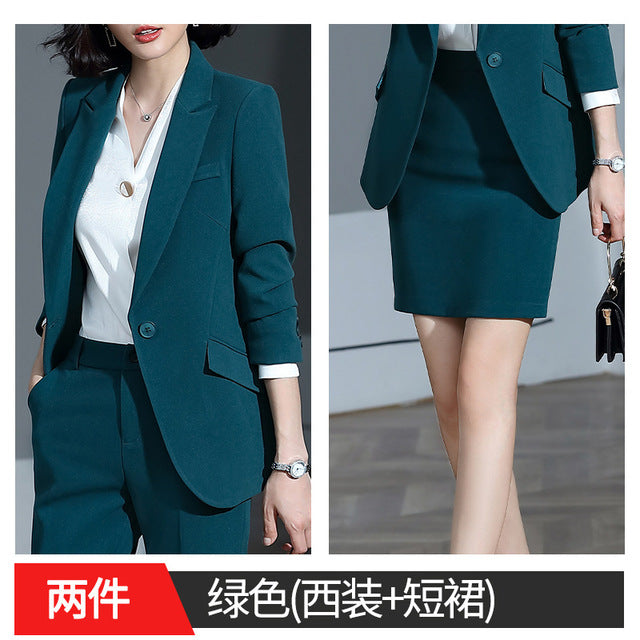 Women's suits autumn and winter new single buckle fashion professional decoration body slim trousers women's two-piece suit