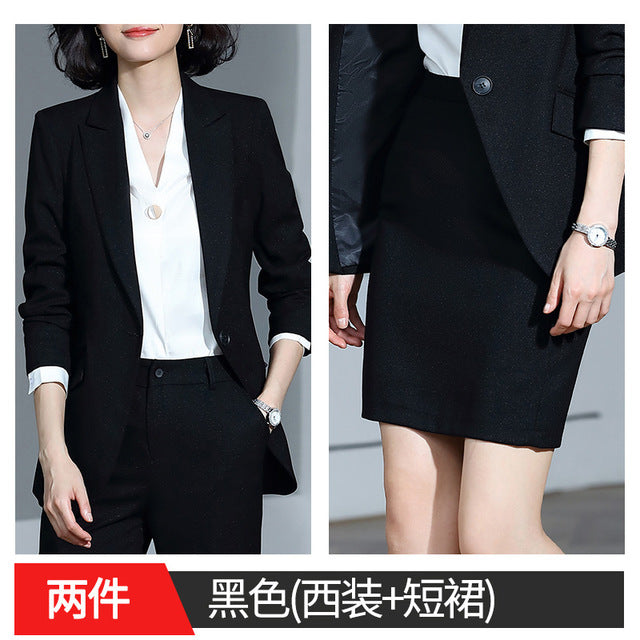 Women's suits autumn and winter new single buckle fashion professional decoration body slim trousers women's two-piece suit