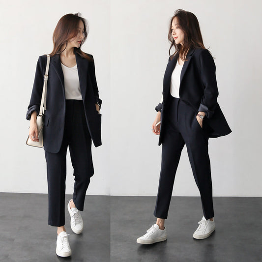 Pants suits elegant woman spring and autumn fashion solid color black office ladies business professional OL two-piece suit