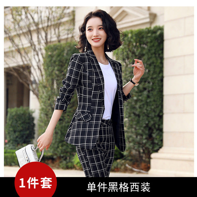 Fashion professional women's suit office pants two-piece 2020 New Spring Summer Plaid Women's Blazer Jacket Slim-fit trousers