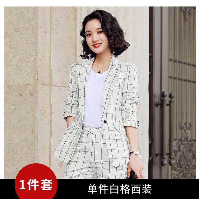 Fashion professional women's suit office pants two-piece 2020 New Spring Summer Plaid Women's Blazer Jacket Slim-fit trousers