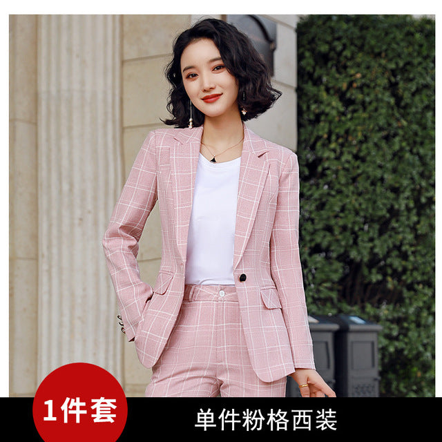 Fashion professional women's suit office pants two-piece 2020 New Spring Summer Plaid Women's Blazer Jacket Slim-fit trousers