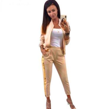 Gilding Fashion Pant Suits 2 Piece Set Women zipper open yellow armygreen Blazer Jacket & Trouser Office Lady Suit Feminino 2020