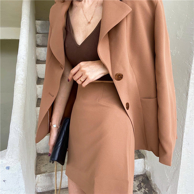 Mozuleva Fashion Khaki Women Pant Suits 2020 Casual Female 2 Pieces Set Single-breasted Blazer Jacket & High Waist Pencil Pants