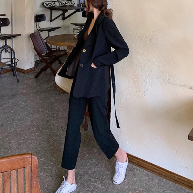 Mozuleva Fashion Khaki Women Pant Suits 2020 Casual Female 2 Pieces Set Single-breasted Blazer Jacket & High Waist Pencil Pants