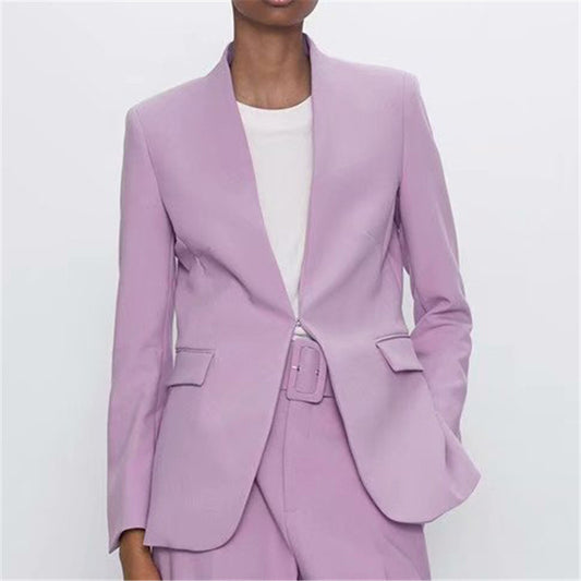 Fashion Violet Women Blazer Suits Long Sleeve Hidden Breasted Blazer Pants Set Office Ladies Two-Piece Blazer Sets