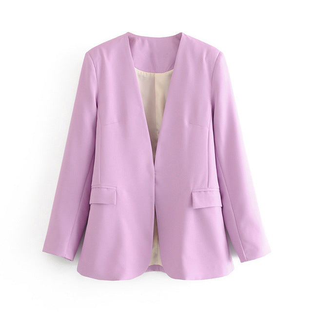 Fashion Violet Women Blazer Suits Long Sleeve Hidden Breasted Blazer Pants Set Office Ladies Two-Piece Blazer Sets