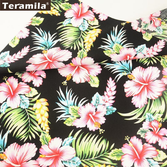 Teramila Cotton Poplin Fabric Printed Floral Design Black Home Textile Children's Cloth Fat Quarter Meter Crafts Patchwork