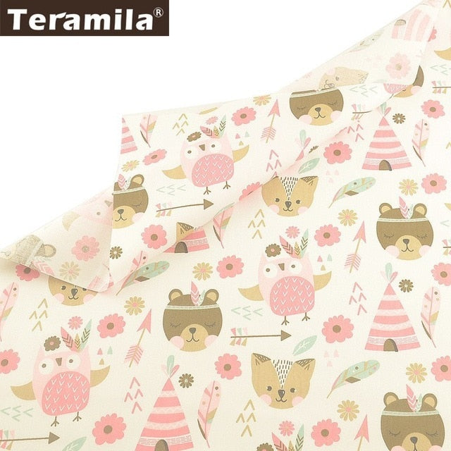 Teramila 100% Cotton Fabric Flowers Animal Cartoon Design Telas Patchwork Algodon Cloth 50x50cm Tissu DIY Baby Quilts Cushion