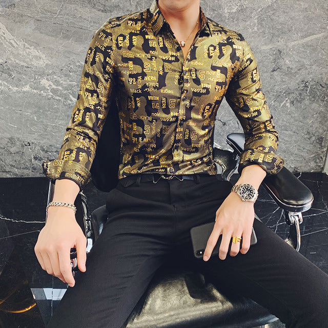 2019 New Luxury Boutique Fashion Peacock Print Mens Slim Casual Long-sleeved Shirt Personality Design Male Social Leisure Shirts