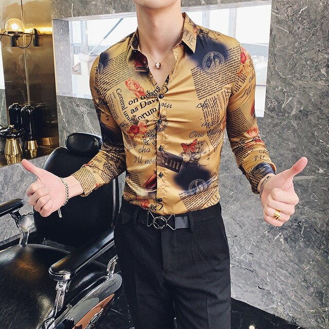 2019 New Luxury Boutique Fashion Peacock Print Mens Slim Casual Long-sleeved Shirt Personality Design Male Social Leisure Shirts