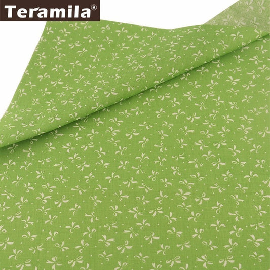 Teramila 100% Cotton Fabric Green Bottom Telas White Bowtie Design Textile DIY Dolls Scrapbooking Tissue Cloth Patchwork