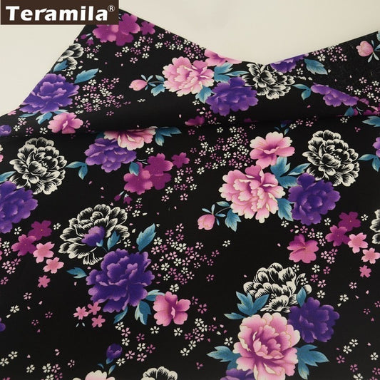 Teramila Cotton Poplin Fabric Black Blooming Rose Design Fat Quarter Meter Cloth Quilting DIY Dress Shirt Home Decoration