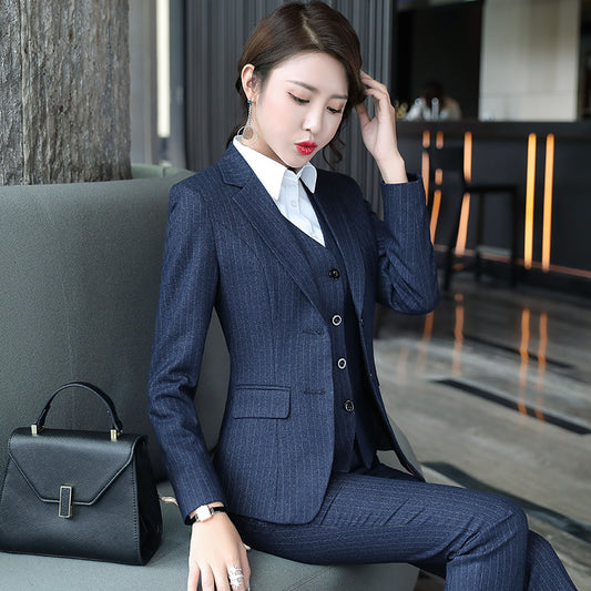 Set female 2019 autumn new temperament striped professional casual women's three-piece suit + vest + trousers elegant fashion