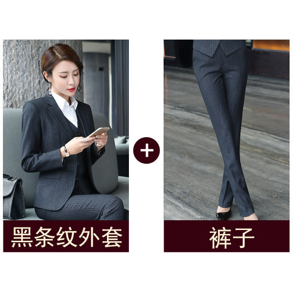 Set female 2019 autumn new temperament striped professional casual women's three-piece suit + vest + trousers elegant fashion