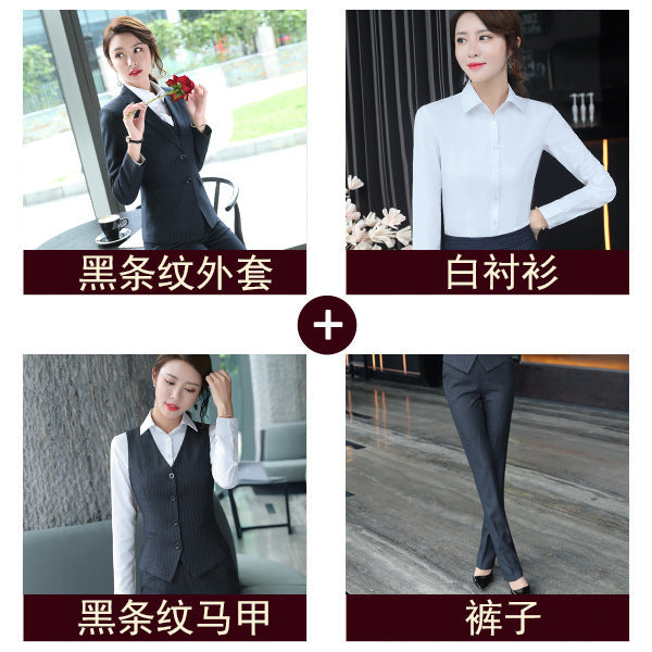 Set female 2019 autumn new temperament striped professional casual women's three-piece suit + vest + trousers elegant fashion