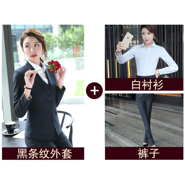 Set female 2019 autumn new temperament striped professional casual women's three-piece suit + vest + trousers elegant fashion