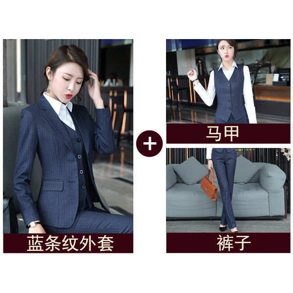 Set female 2019 autumn new temperament striped professional casual women's three-piece suit + vest + trousers elegant fashion