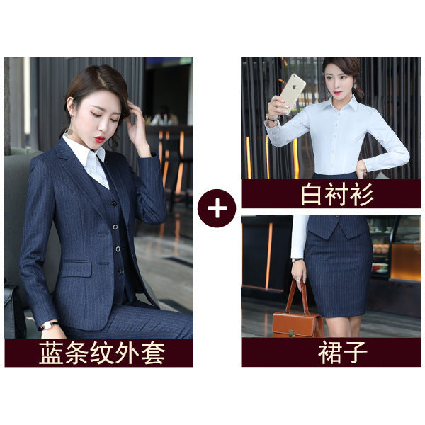 Set female 2019 autumn new temperament striped professional casual women's three-piece suit + vest + trousers elegant fashion