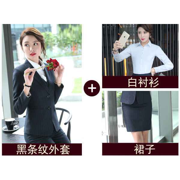 Set female 2019 autumn new temperament striped professional casual women's three-piece suit + vest + trousers elegant fashion