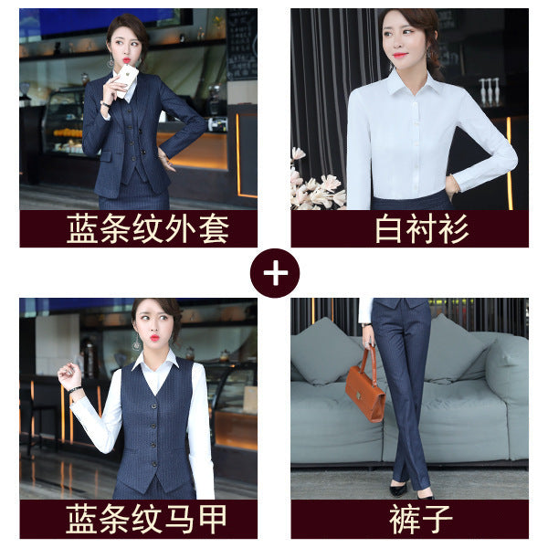 Set female 2019 autumn new temperament striped professional casual women's three-piece suit + vest + trousers elegant fashion