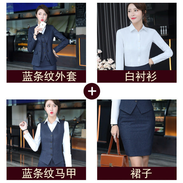 Set female 2019 autumn new temperament striped professional casual women's three-piece suit + vest + trousers elegant fashion