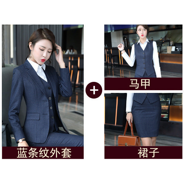 Set female 2019 autumn new temperament striped professional casual women's three-piece suit + vest + trousers elegant fashion